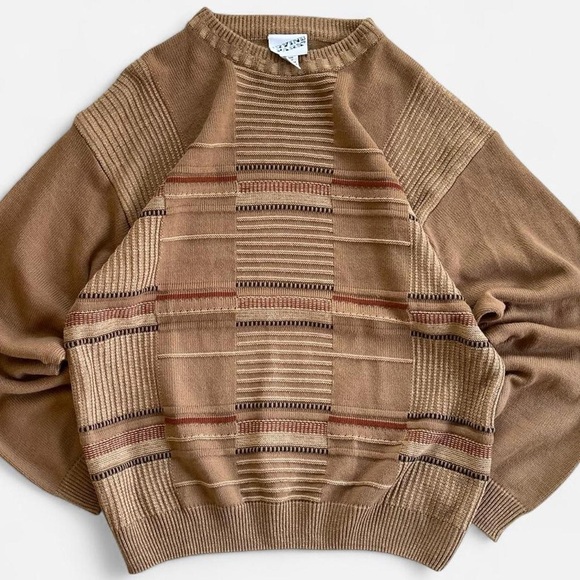 Irvine Park Other - Irvine Park Tan Brown 3D Knit Slouchy Retro Crewneck Sweater L